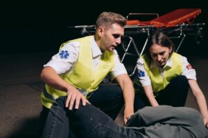 Emergency workers at a workplace injury